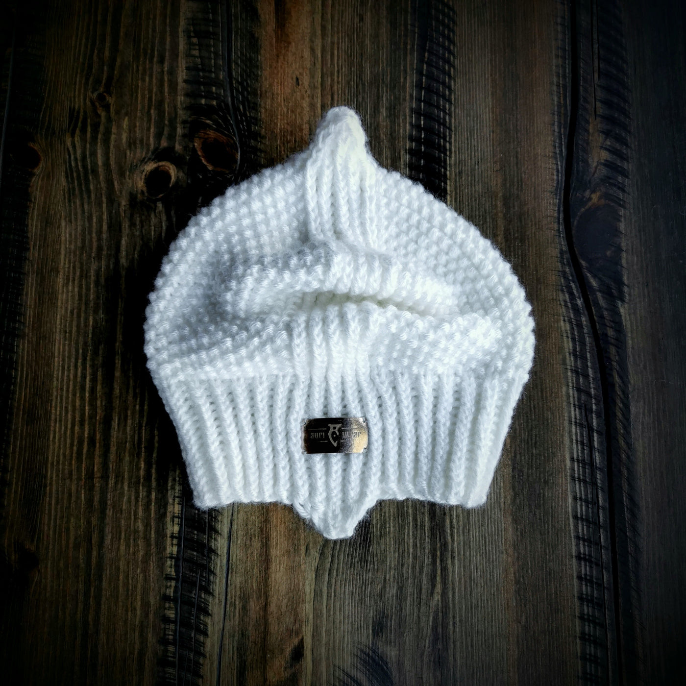 Handmade knitted winter white beanie