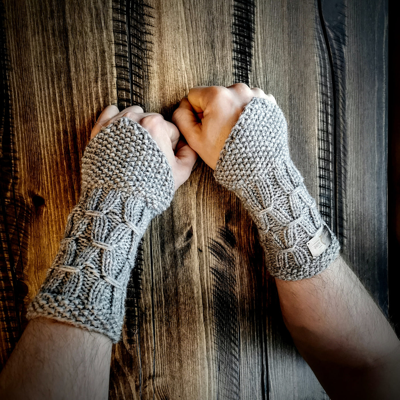 Handmade knitted cloudy grey wrist warmers