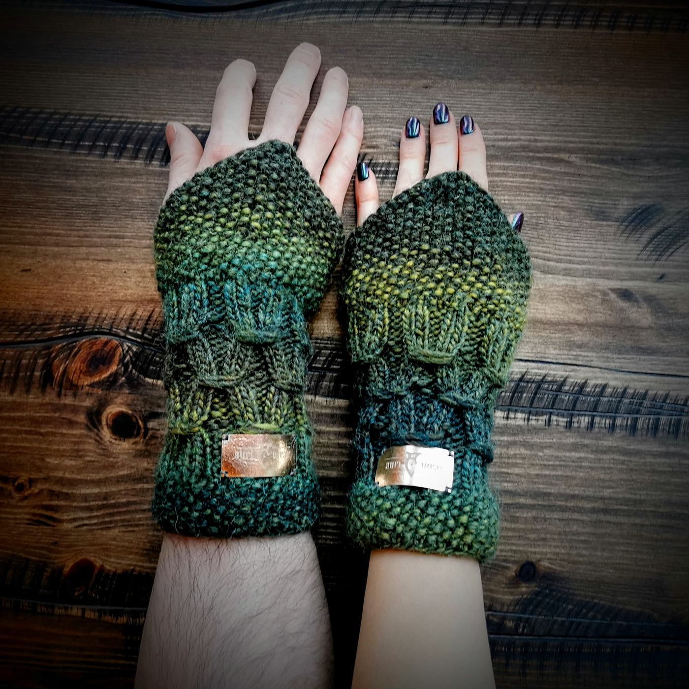 Handmade knitted lively green wrist warmers