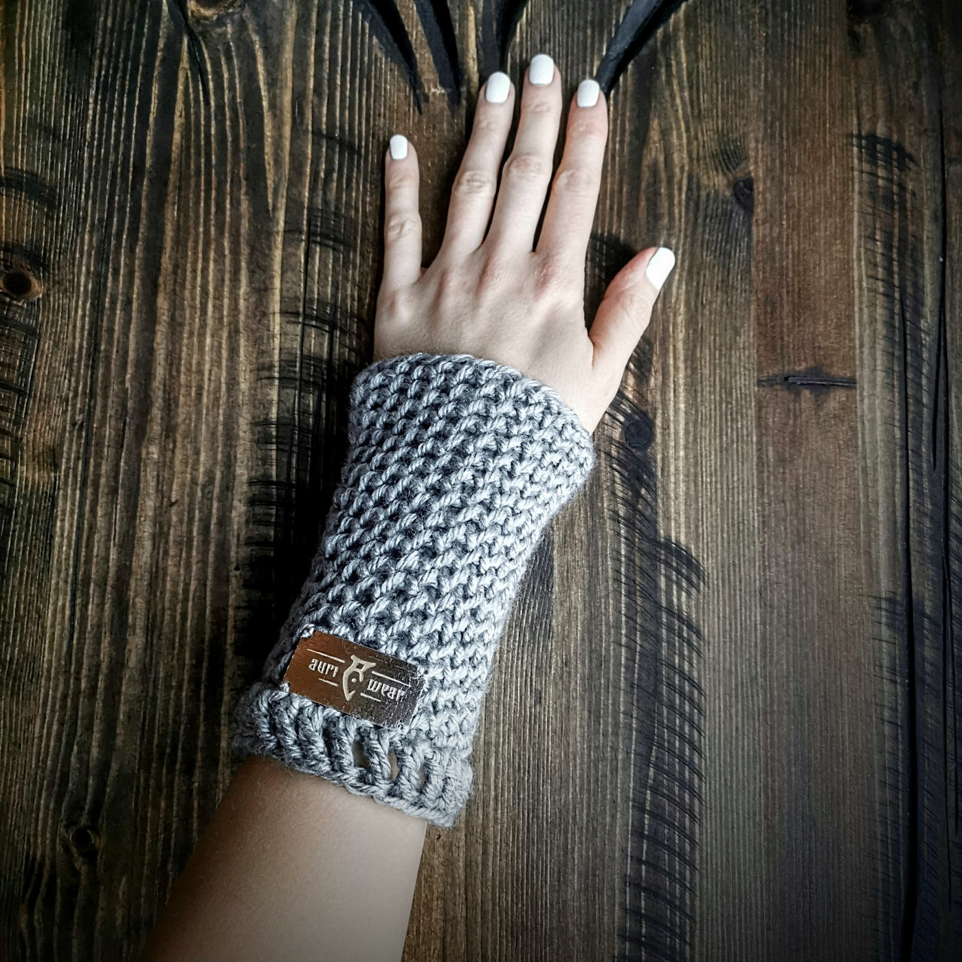 Handmade knitted silber grey wrist warmers