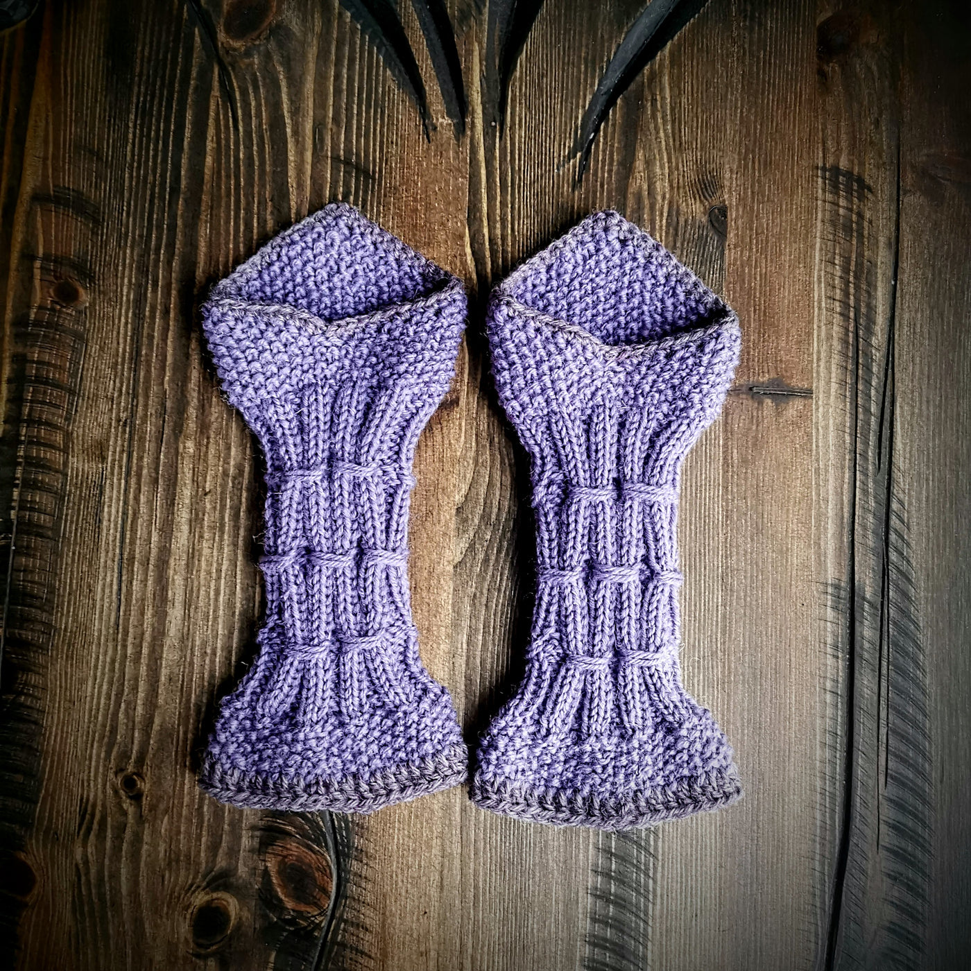 Handmade knitted sweet lavender wrist warmers