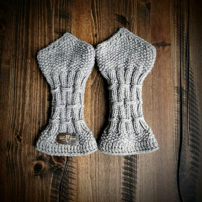 Handmade knitted cloudy grey wrist warmers