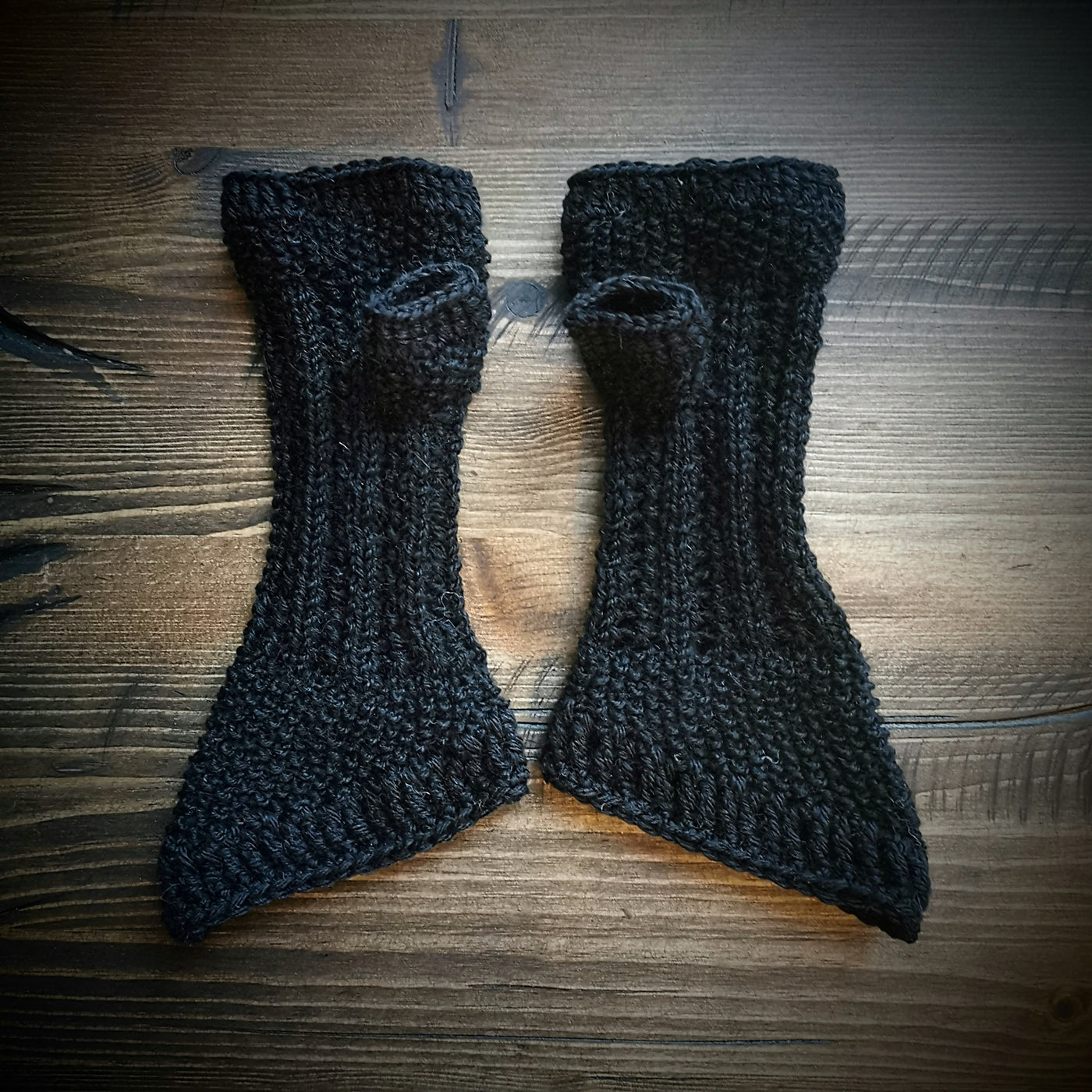 Handmade knitted pitch black wrist warmers