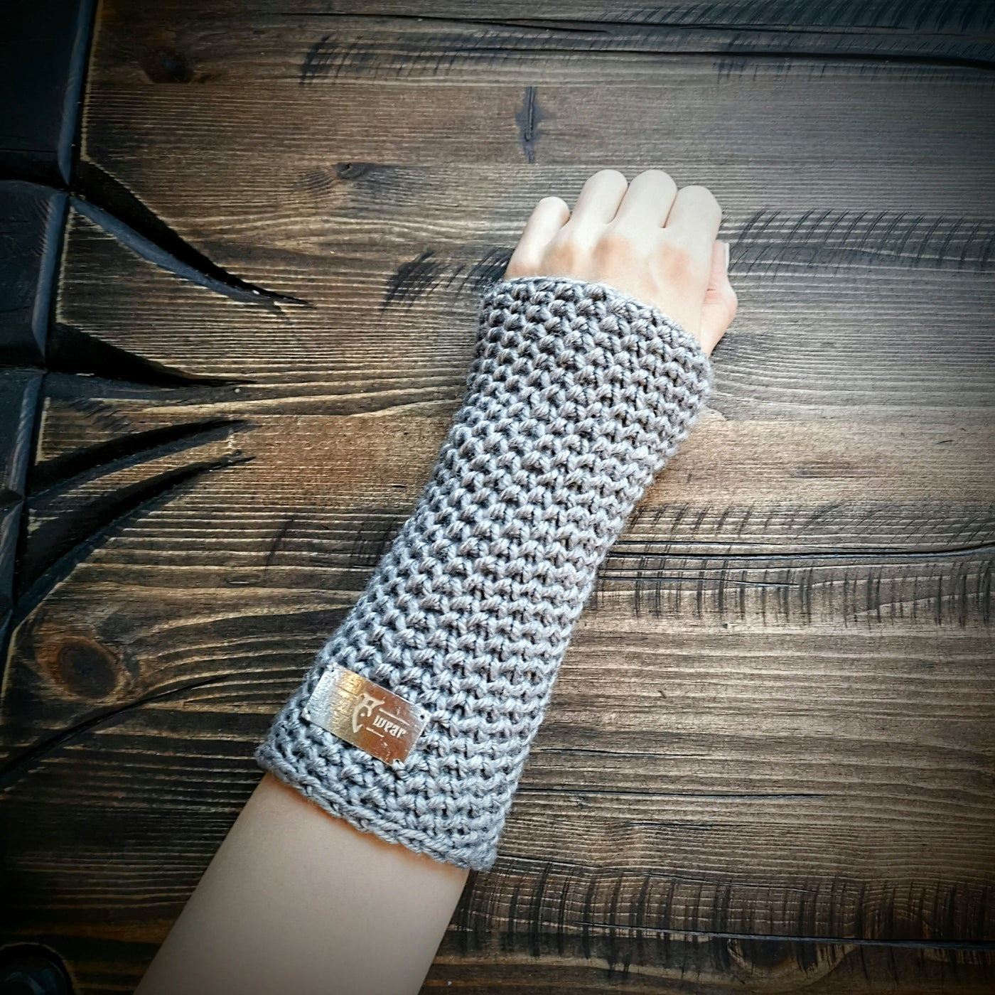 Handmade knitted silver grey arm warmers