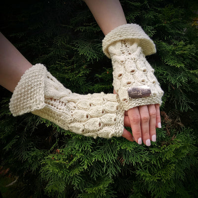 Handmade knitted ivory arm warmers