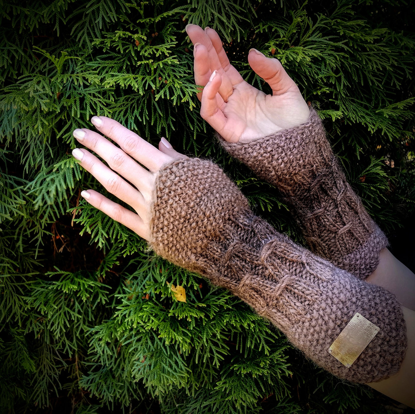 Handmade knitted gradient brown wrist warmers