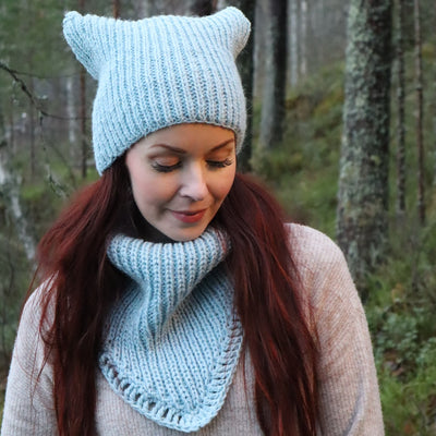 Handmade knitted winter blue cowl